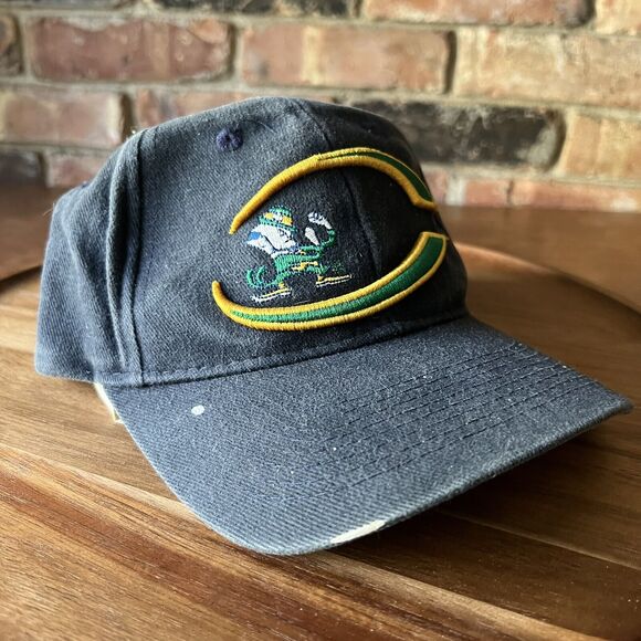 VINTAGE Thrashed Notre Dame Fighting Irish Hat Cap Strap Back Adult Blue - Picture 11 of 16